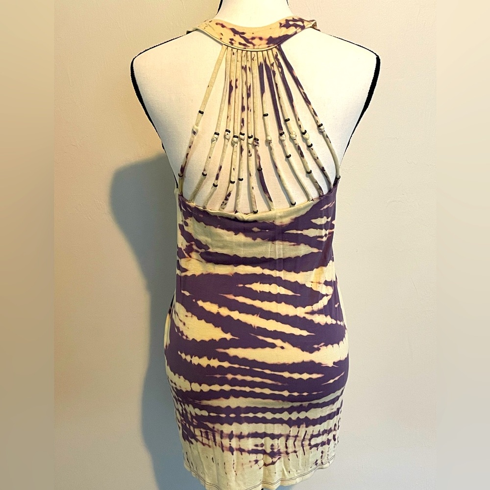 Purple & Cream Tie Die Staring at Stars Beaded Beach Mini Dress Cover Up
